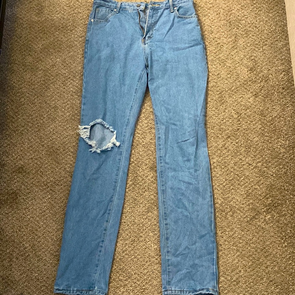SHEIN High Waist Slant Pocket Ripped Straight Jeans
